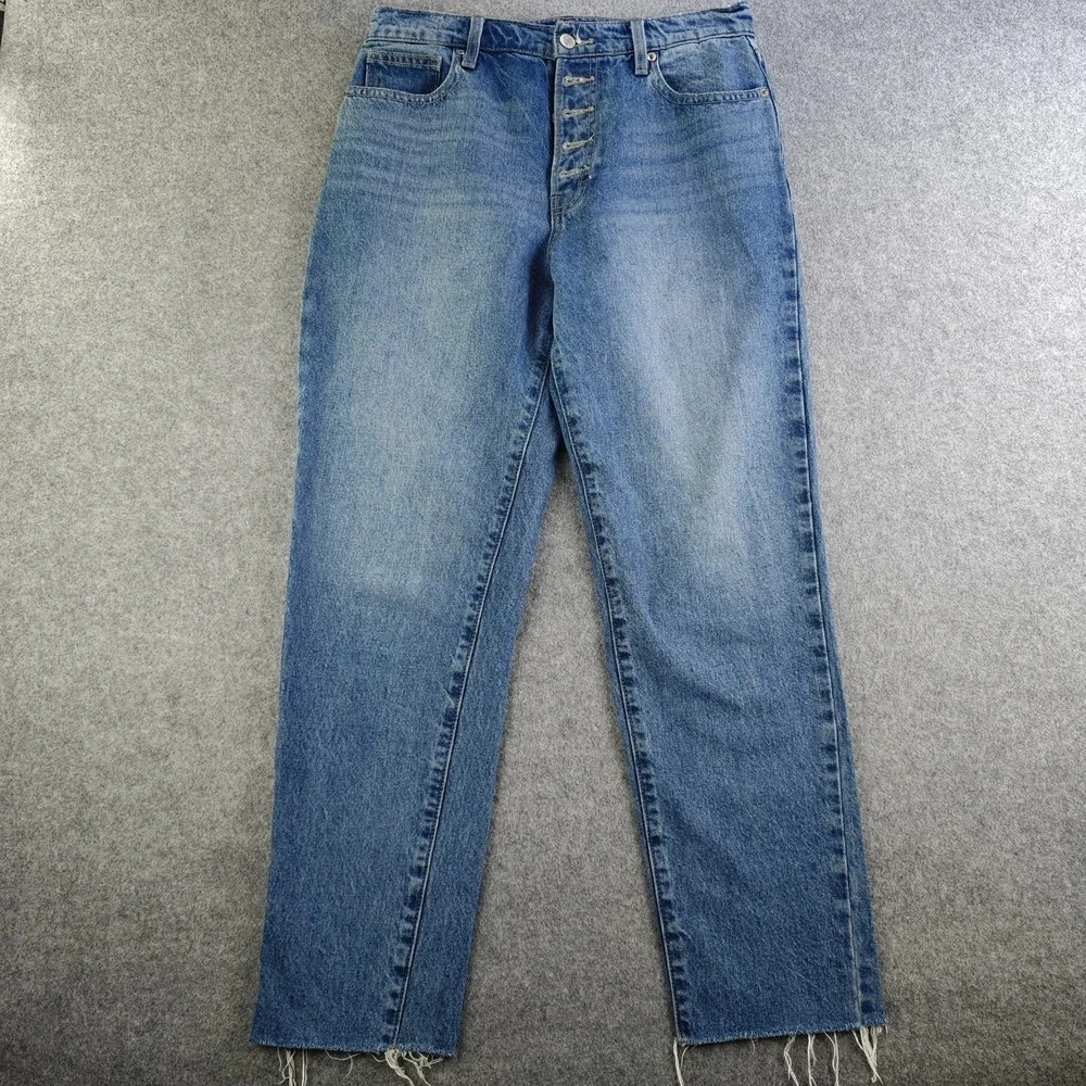 Lucky Brand High Rise Mom Jeans Drew 6/28 Ankle Blue Button Fly Denim Raw Hem